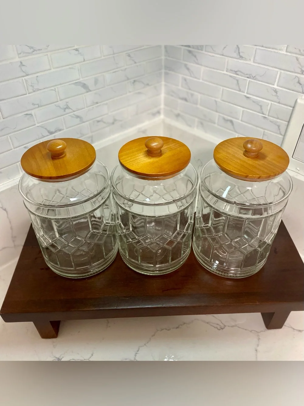Clear Glass Canister Set with Wooden Lids - 🍄‍🟫🍂🫙